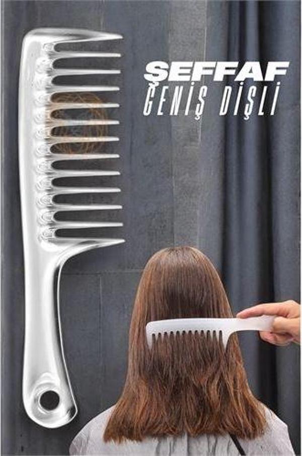Geniş Dişli Kristal Şeffaf Masaj Etkili Saç Açma Tarağı - Image 1