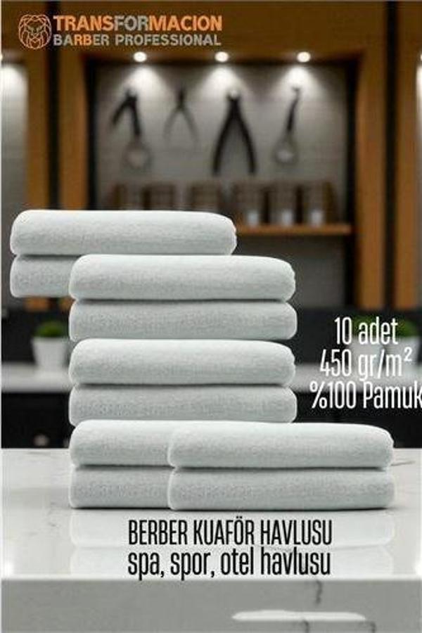 Kuaför Berber Havlusu 10 ADET Pamuk Berber Havlusu 50x90 Beyaz - Image 1