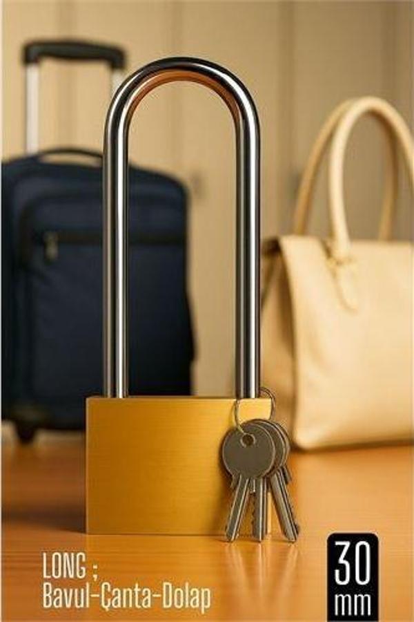 Long 30 mm Uzun Kelepçeli Bavul ve Çanta Asma Kilidi – 3 Anahtarlı, Dolap ve Seyahat İçin Güvenli - Image 1