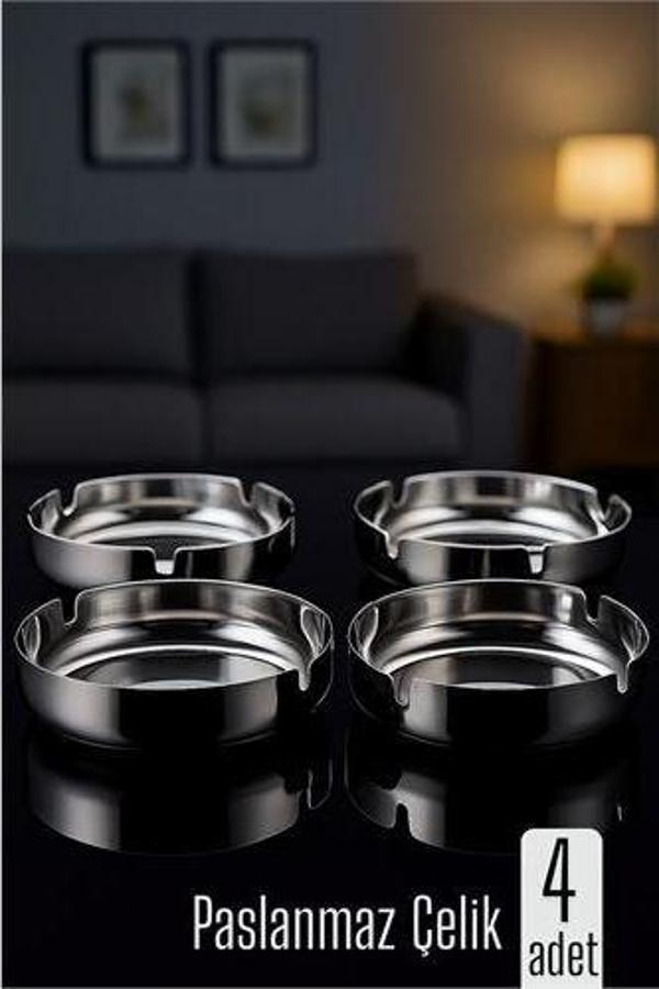 Paslanmaz Yuvarlak Küllük - Metal Kül Tablası - Masaüstü Küllük 4'lü - Image 1