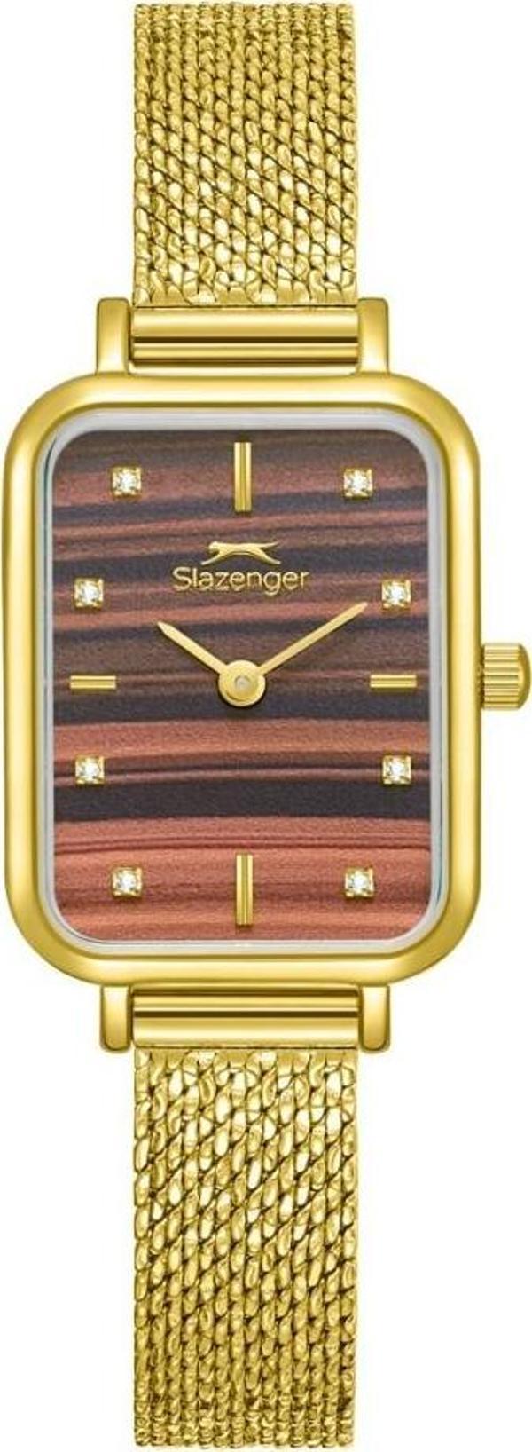 Slazenger SL.09.2550.3.06 Dikdörtgen Kadran Hasır Kordon 5 Atm Suya Dayanıklı Altın Renk Kadın Kol Saati - Image 1