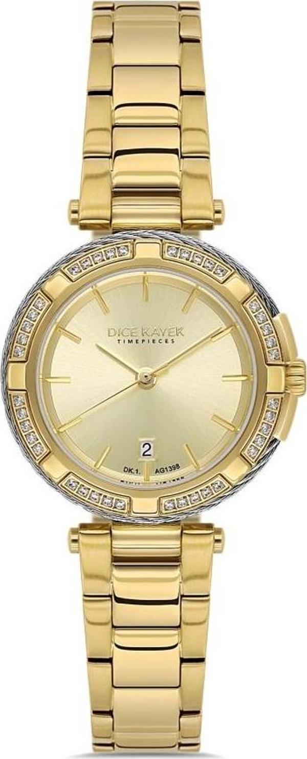 Dice Kayek DK.1.AG1398.04 Takvimli Çelik Kasa 5 Atm Suya Dayanıklı Altın Renk Kadın Kol Saati - Image 1