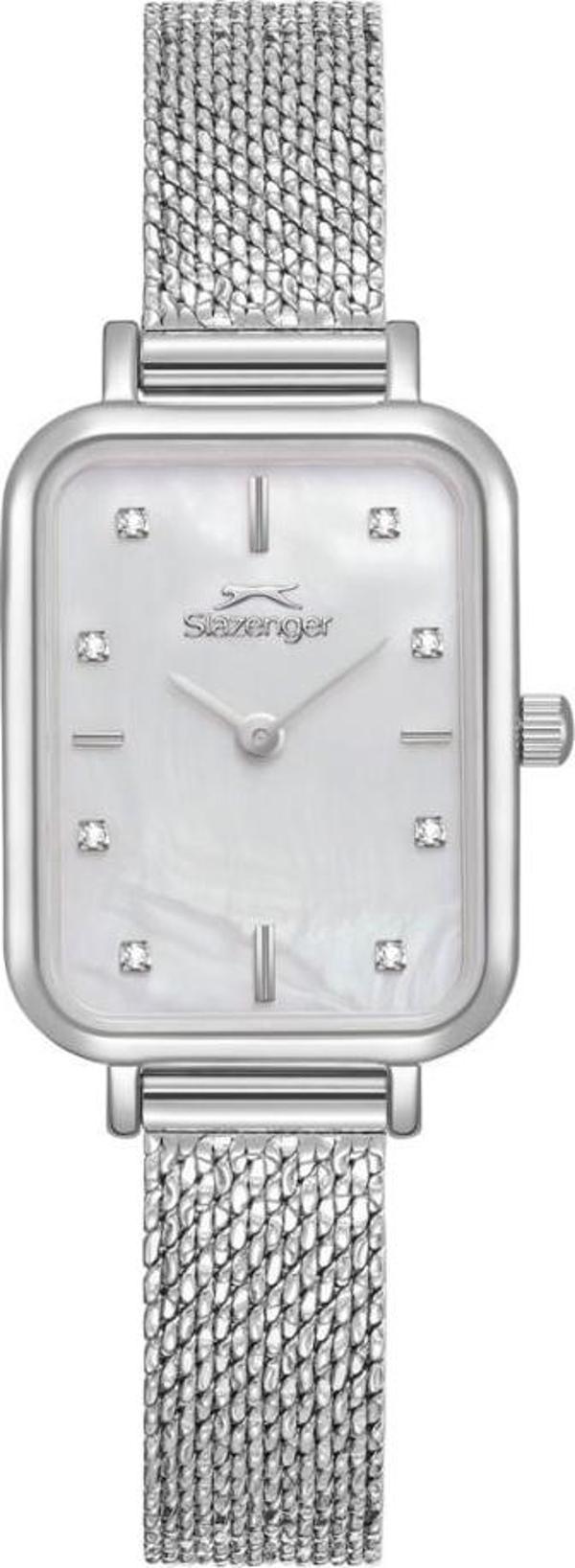 Slazenger SL.09.2550.3.01 Dikdörtgen Kadran Hasır Kordon 5 Atm Suya Dayanıklı Metal Renk Kadın Kol Saati - Image 1