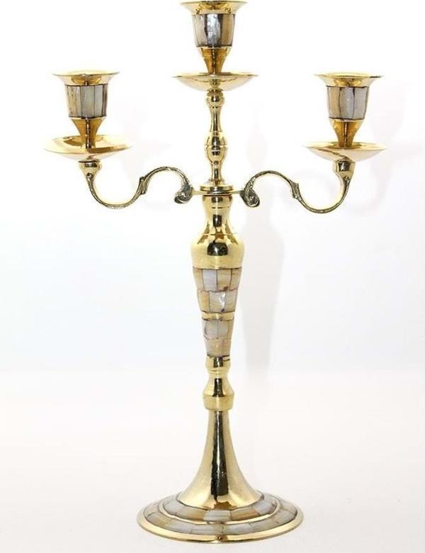 Pirinç Sedefli 3'Lü Şamdan - Image 1