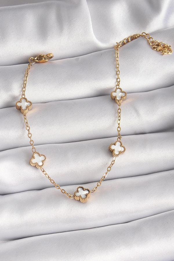 316L Çelik Gold Renk Beyaz Baby Boy Yonca Model Kadın Bileklik - Image 1