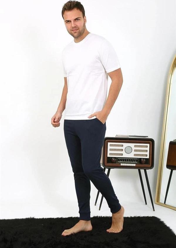 Giyim Erkek Pamuk Tek Alt Pijama Lacivert - Image 1