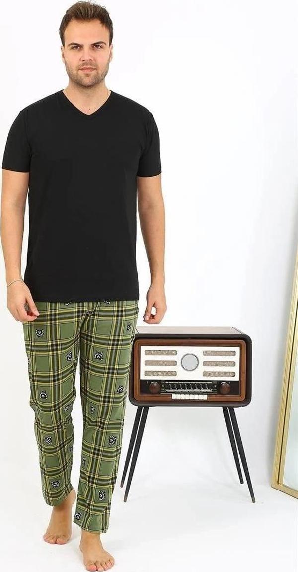 Giyim Erkek Ekoseli Desen Penye Tek Alt Pijama Haki - Image 1