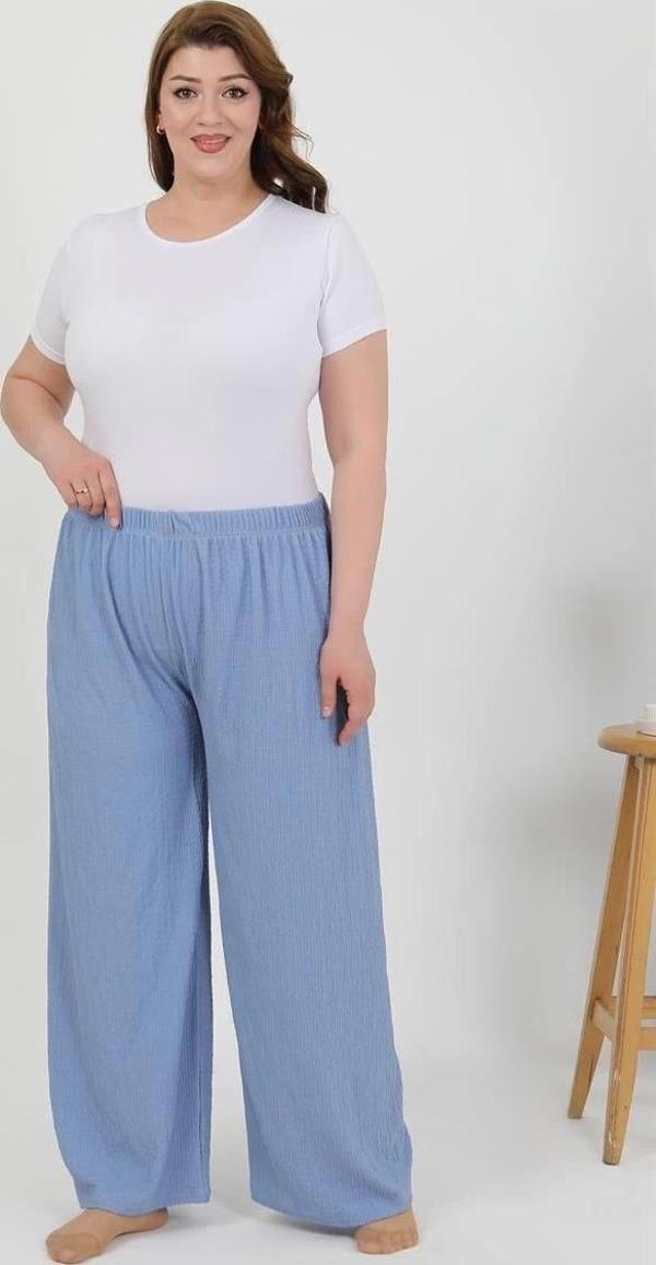 Giyim Kadın Büyük Beden Bürümcük Pantolon  Mavi - Image 1
