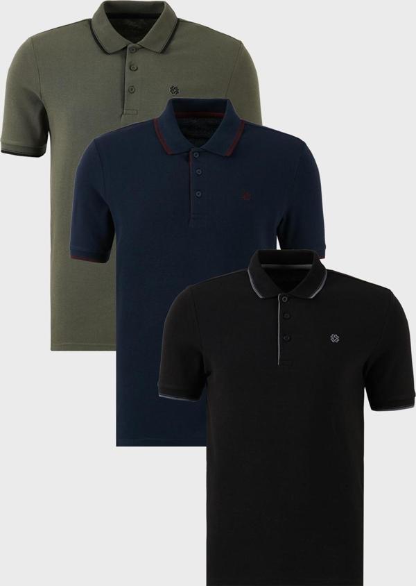 Buratti Pamuklu Slim Fit Şerit Detaylı Düğmeli Polo Yaka 3'lü Paket Erkek T Shirt 5902118S3 Siyah-Haki-Lacivert-Bordo - Image 1