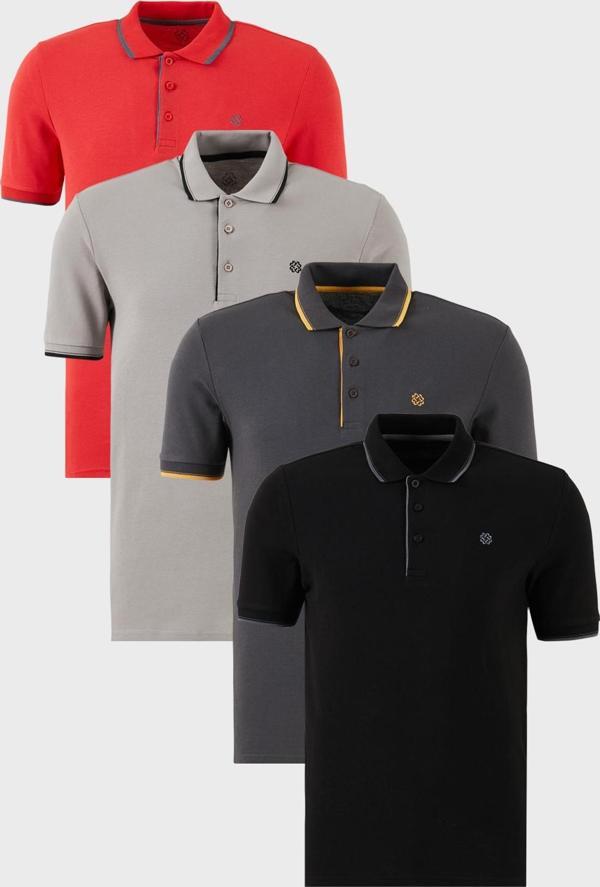 Buratti Pamuklu Slim Fit Şerit Detaylı Düğmeli Polo Yaka 4'lü Paket Erkek T Shirt 5902118S4 Siyah-Kırmızı-Antrasit-Taş - Image 1