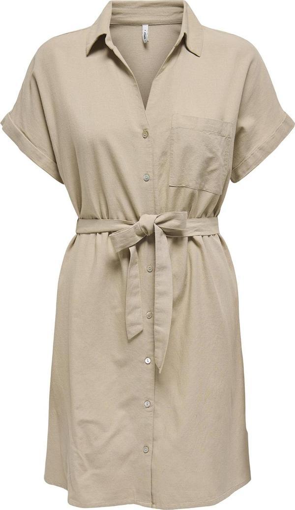 Only Onljakiri Keten Karışımlı Regular Fit Düğmeli Göğüs Cepli Bayan Elbise 15346491 BEJ - Image 1