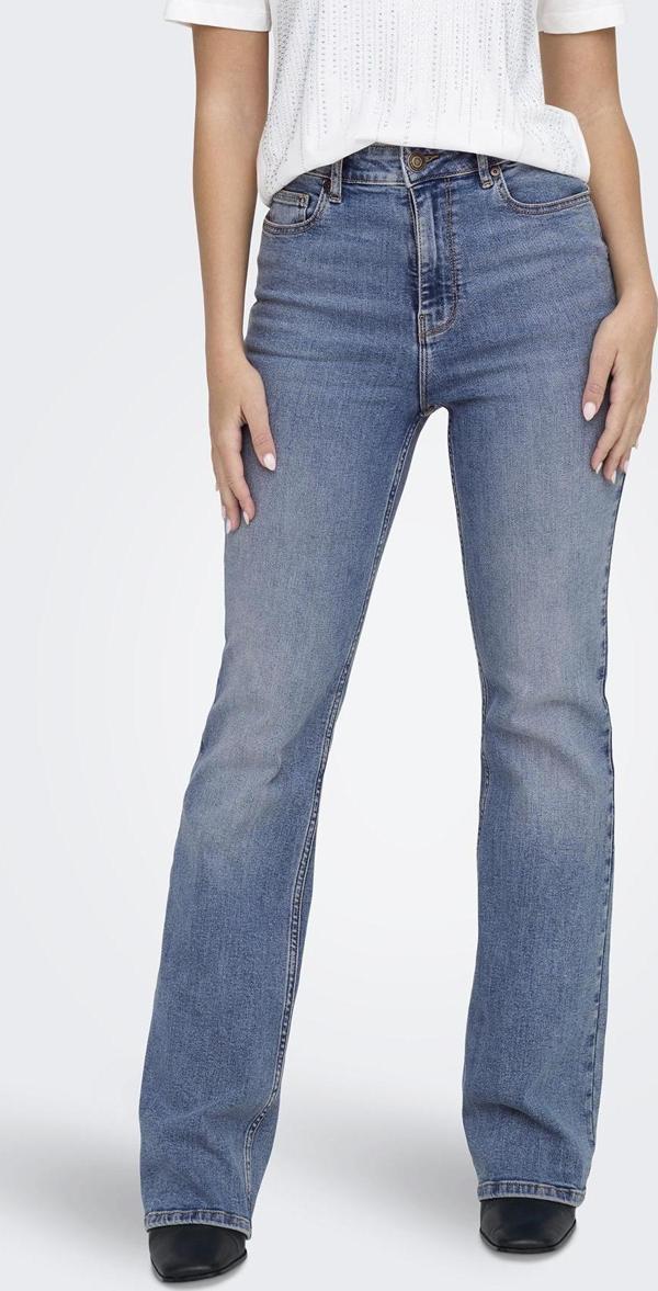 Only Onlluna Pamuklu Flare Fit Yüksek Bel Geniş Paça Jeans Bayan Kot Pantolon 15323175 MAVİ - Image 1