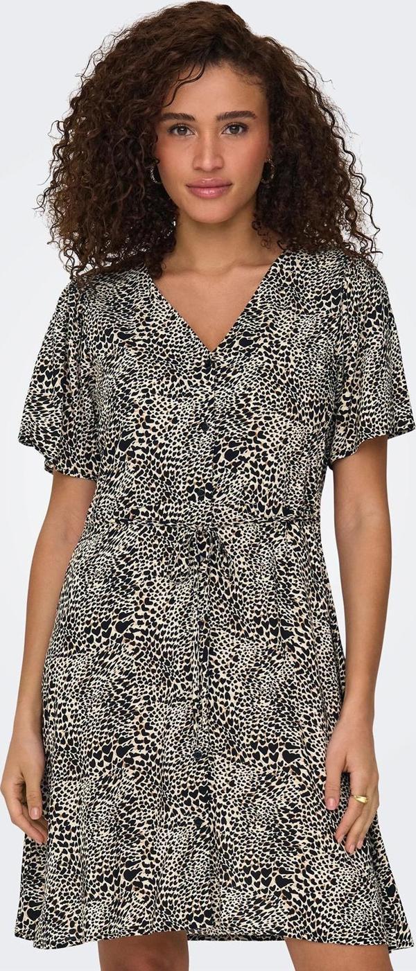 Only Onlevida Desenli Regular Fit Mini Boy V Yaka Bayan Elbise 15237382 Taş-Siyah - Image 1