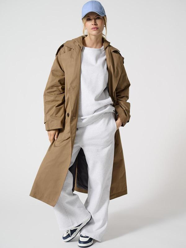 Only Onlkavana Pamuk Karışımlı Regular Fit Kapüşonlu Bayan Trençkot 15335060 VİZON - Image 1