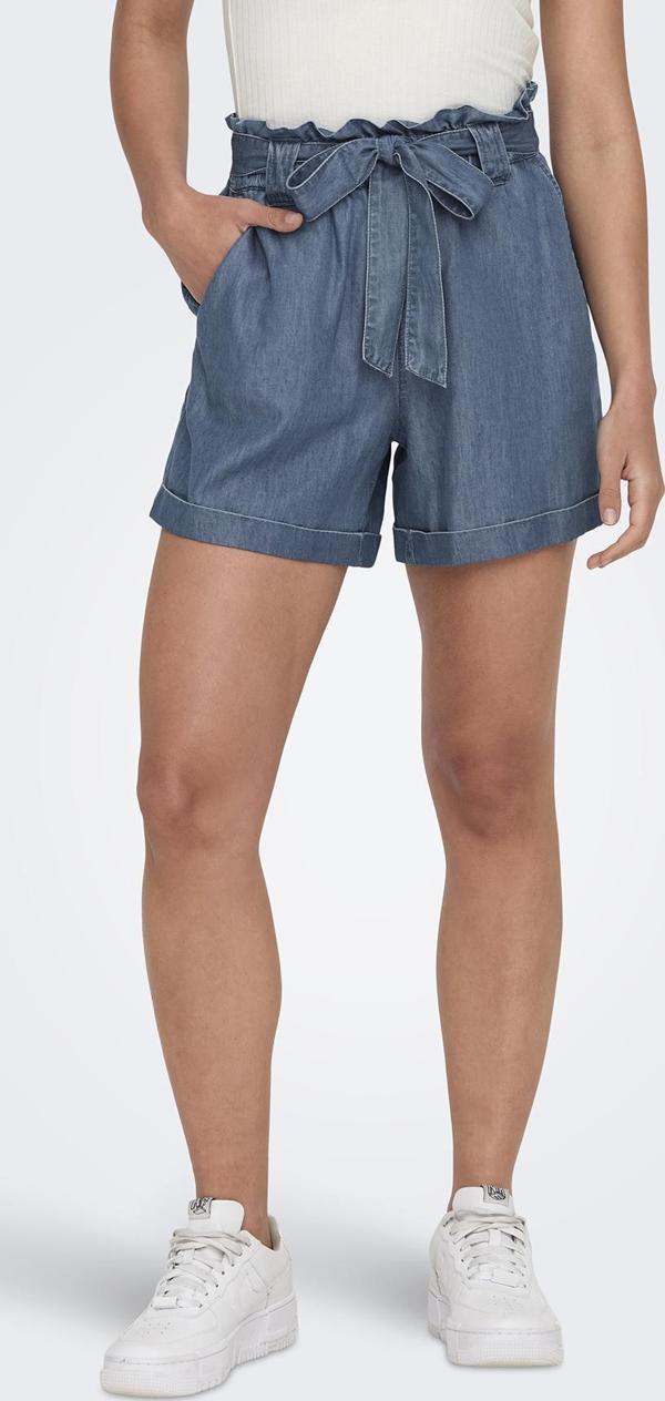 Only Onlbea Pamuklu Regular Fit Yüksek Bel Kemer Detaylı Bayan Short 15255715 KOYU MAVİ - Image 1