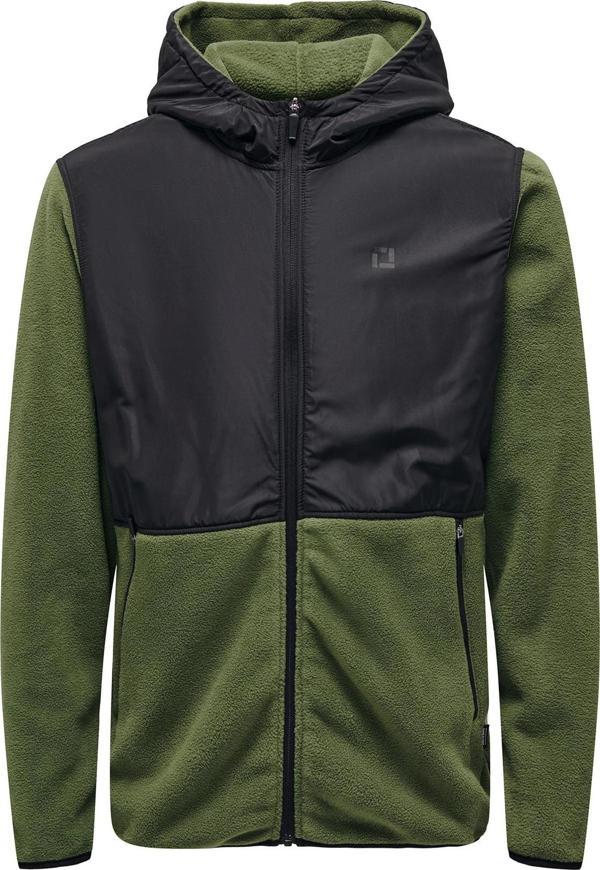 Only & Sons Onsnoah Regular Fit Kapüşonlu Erkek Polar 22026190 SİYAH-HAKİ - Image 1