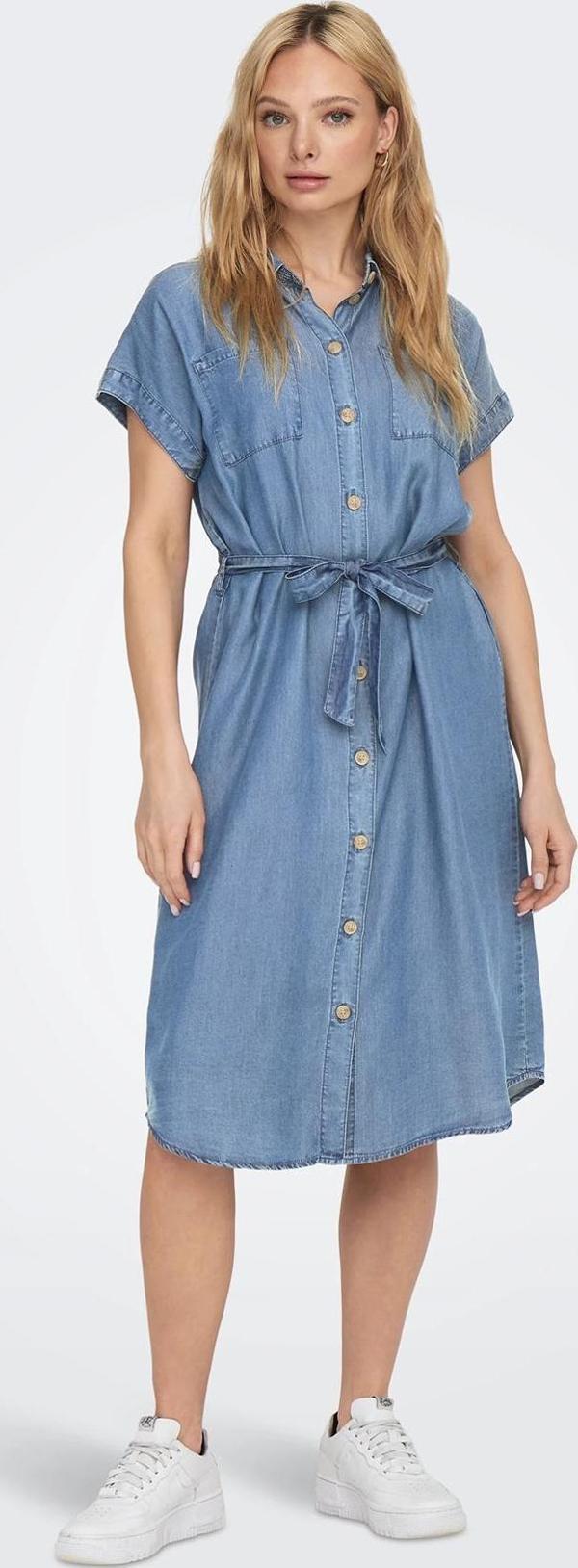 Only Onlpema Loose Fit Kemer Detaylı Midi Boy Kot Bayan Elbise 15250429 AÇIK MAVİ - Image 1