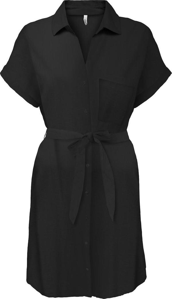 Only Onljakiri Keten Karışımlı Regular Fit Düğmeli Göğüs Cepli Bayan Elbise 15346491 SİYAH - Image 1
