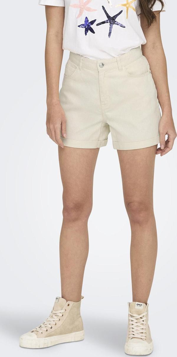 Only Onlvega % 100 Pamuk Regular Fit Yüksek Bel Mini Kot Bayan Short 15230571 EKRU - Image 1