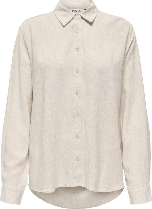 Only Onlsiesta Keten Karışımlı Oversize Fit Önü Kısa Arkası Uzun Bayan Gömlek 15347208 AÇIK BEJ - Image 1
