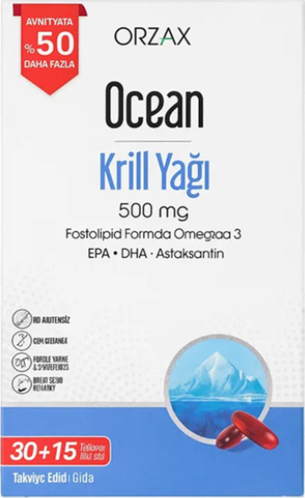 Ocean Krill Oil 500 mg 45 Kapsül - %50 Daha Fazla - Image 1