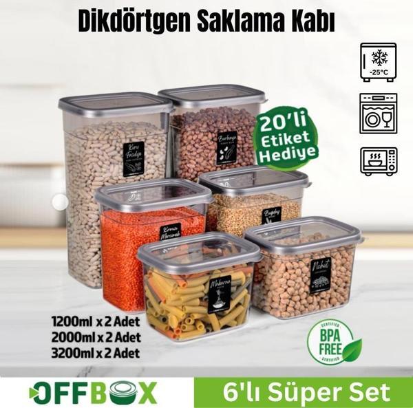 Offbox Dikdörtgen Bakliyat Baharat Gıda Saklama Kabı - 3 Çeşit - 6 Adet - Image 1