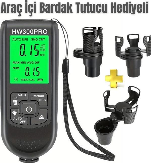 Hw-300pro Oto Boya Kalınlık Ölçer Fe Nfe 2000µm + 2 Fonksiyonlu Bardak Tutucu Hediyeli - Image 1