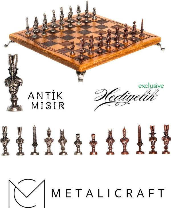 MC40 Antik Mısır Figürlü Metal Satranç Takımı - Lüks Hediyelik Satranç Takımı - Image 1