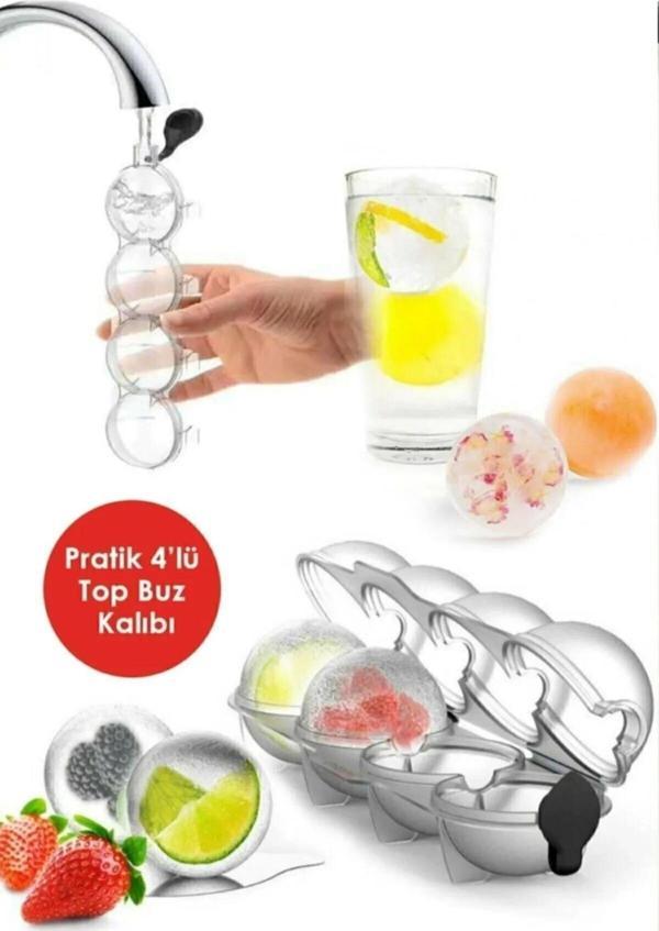 Vigentino 1 Adet Pratik 4'Lü Top Buz Kalıbı Sihirli 4'Lü Küre Buz Kalıbı Sihirli Buz Kalıbı - Image 1