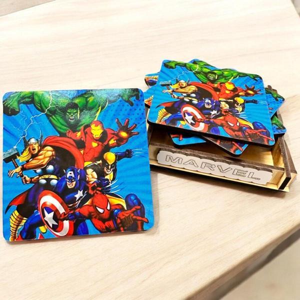 Buki'Nin Atölyesi Bardak Altlığı 4'Lü Kutulu Ahşap Marvel - Image 1