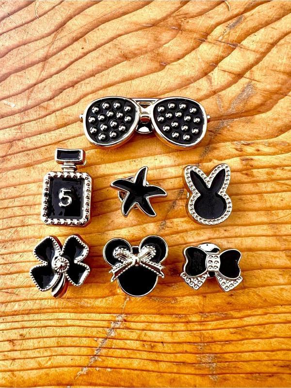 Buki'nin Atölyesi Jibbitz Terlik Süsü Sert Plastik 7’Li Şık Siyah Set - Image 1