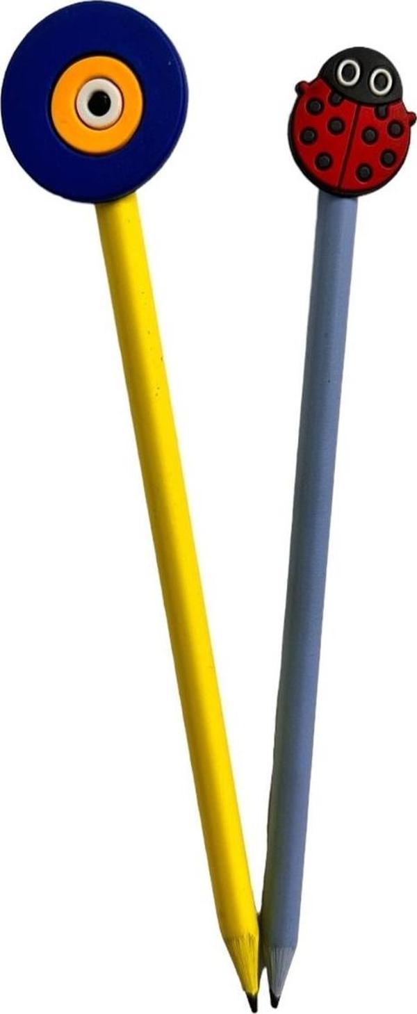 Buki'Nin Atölyesi 3D Uğur Böceği Nazar Boncuğu Figürlü Kalem Başlığı Ve Kurşun Kalem A06 2 Li Set - Image 1