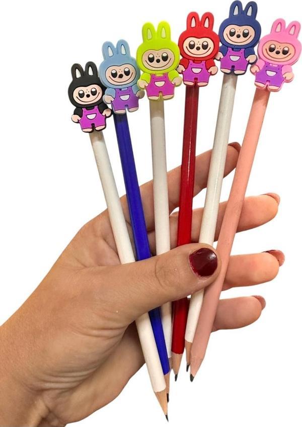 Buki'Nin Atölyesi Labubu Başlıklı Kalem Süsü Figürlü Ve Kurşun Kalem 6 Lı Set - Image 1