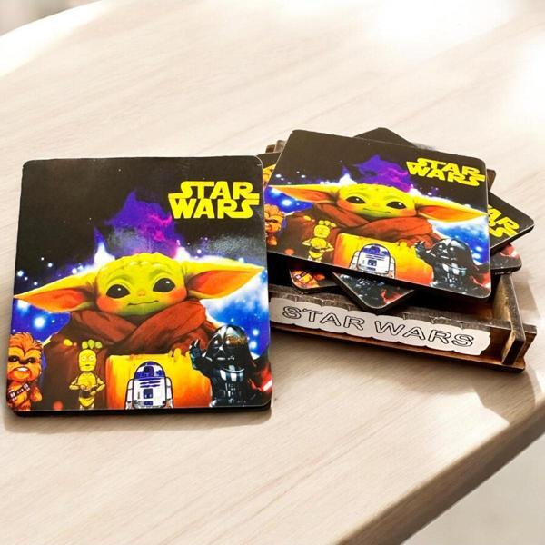 Buki'Nin Atölyesi Bardak Altlığı 4'Lü Kutulu Ahşap Star Wars Yoda - Image 1