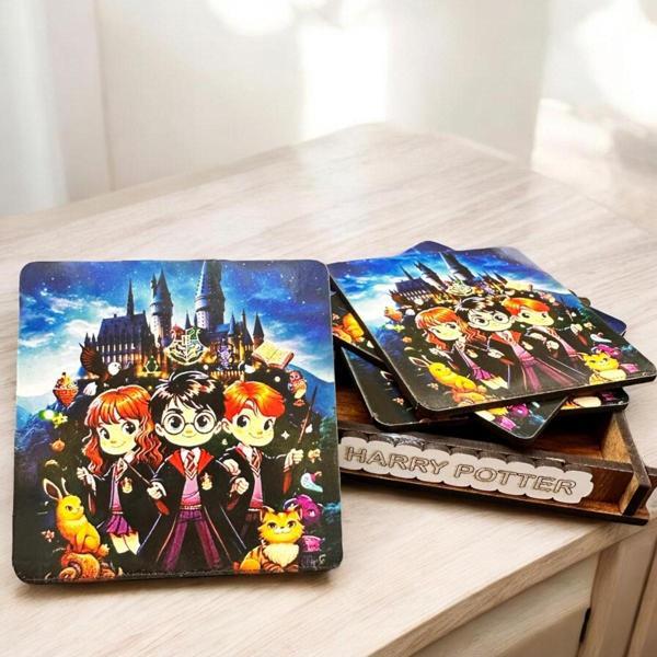 Buki'Nin Atölyesi Bardak Altlığı 4'Lü Kutulu Ahşap Harry Poter - Image 1