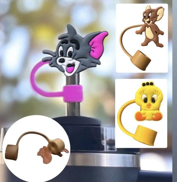 Buki'Nin Atölyesi Termos Uyumlu 3 Adet (10Mm) Toz Geçirmez Tom Jerry Twittiy Figürlü Quencher Pipet Tıpası Kapağı - Image 1