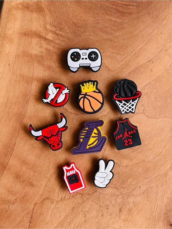 Buki'nin Atölyesi Jibbitz Terlik Süsü Basketbol Figürleri ,Kahve 9 Lu Set - Image 1