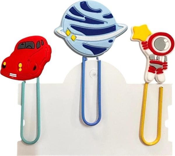 Buki'Nin Atölyesi Kitap Ayracı / Ataç 3 Lü Set Gezegen Araba Astronot - Image 1