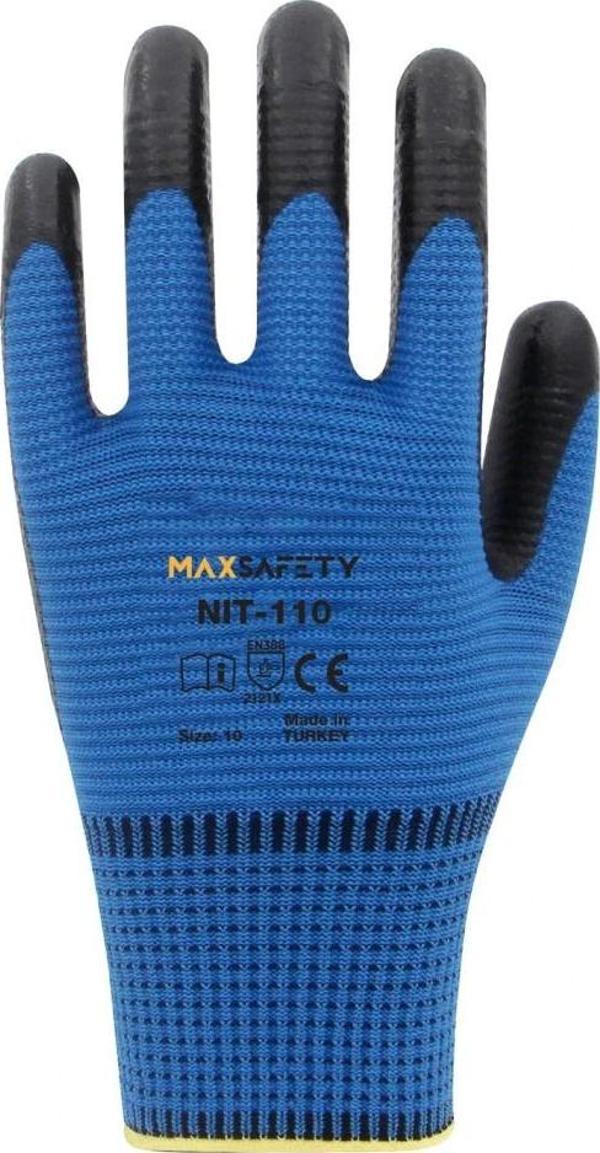 Maxsafety Zebra Nitril Kaplı İş Eldiveni Mavi-Siyah No: 9 Bahçe Eldiveni - Image 1