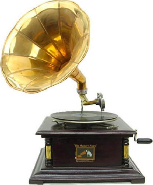 Gramofon Plakçalar Ahşap Kare Köşeleri Bronz İşli Kurmalı ASIG501 - Image 1