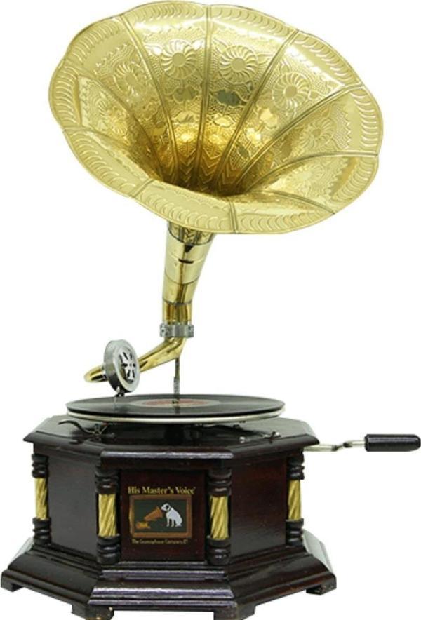 Gramofon Nostaljik Ahşap Sekizgen Köşeleri Bronz İşli Plakçalar ASIG523 - Image 1