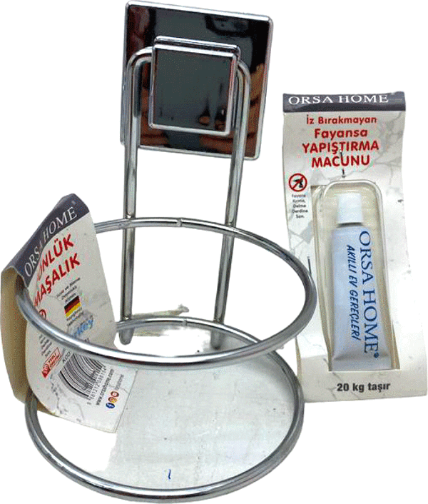 Yapışkanlı Krom Fönlük Maşalık Fayansa Yapıştırma Macunlu - Image 1