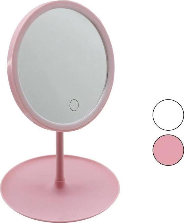 Yuvarlak 7 İnç Ledli - Usb Şarjlı Makyaj Aynası 90°takılık Sepetli Ayak Renkli Pls 17.5cm - Image 1