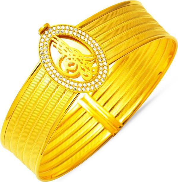 Hanedan Tuğralı Altın Hasır Kelepçe Bilezik - Image 1