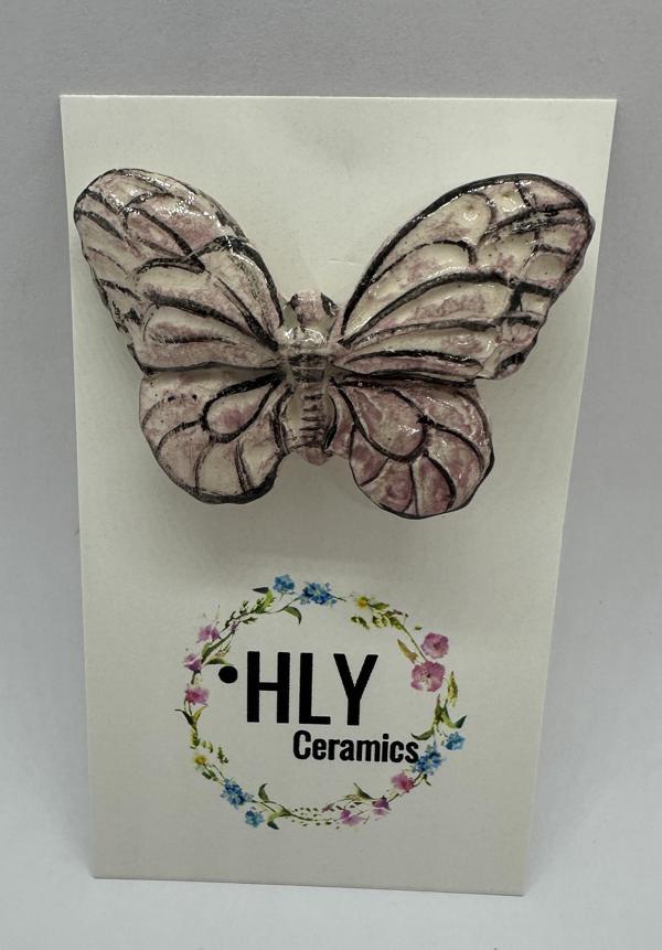 Pudra Pembesi Kelebek Formunda Seramik Yaka İğnesi / Broş - Image 1