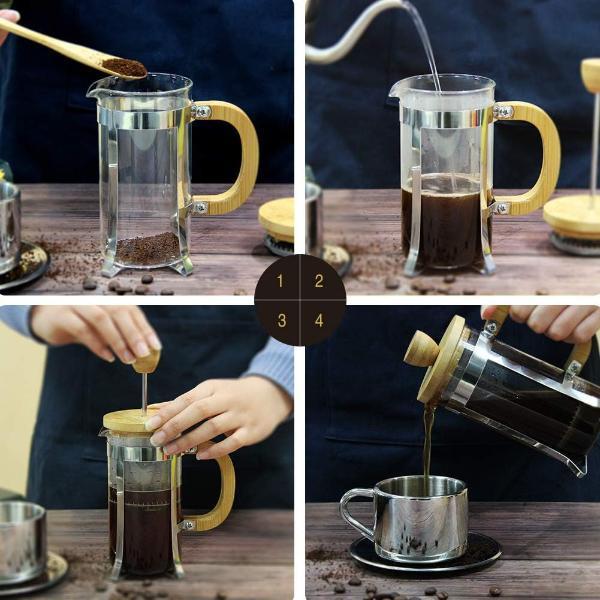 Büro Ev Ofis Mutfağı için 600ML Ahşap Detaylı French Press Cam Aparat - Image 1