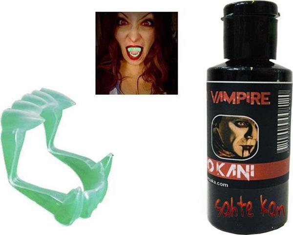 Büro Ev Ofis Gösteri Kostümü için Fosforlu Çift Damak Vampir Dişi 50GR Yalancı Kan Seti - Image 1