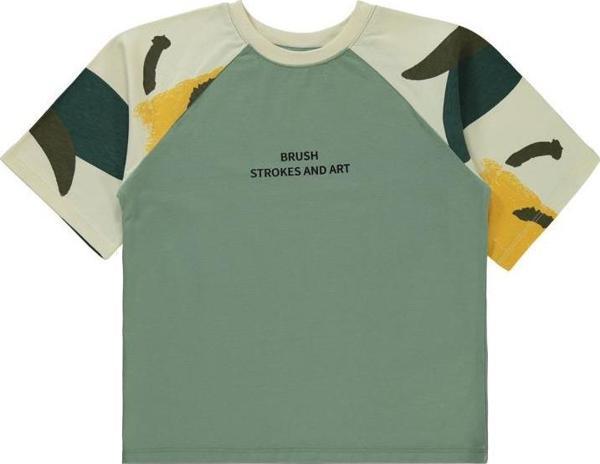 Civil Boys Serbest Fırça Baskılı Reglan Kol 10-13 Yaş Tişört - Haki12-13 Yaş - Image 1