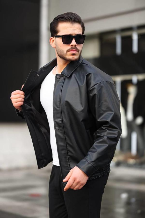 Claassics Men Erkek Oversize Suni Deri Oversize Bomber Ceket - 7443 - Image 1