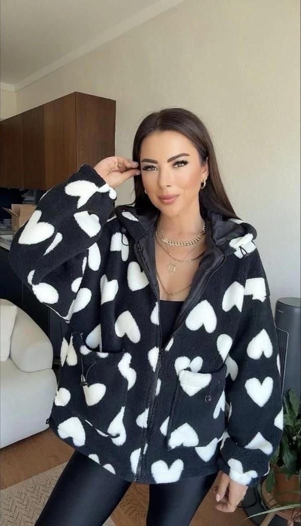 Kalpli peluş ceket içi astarlı siyahbeyaz - Image 1